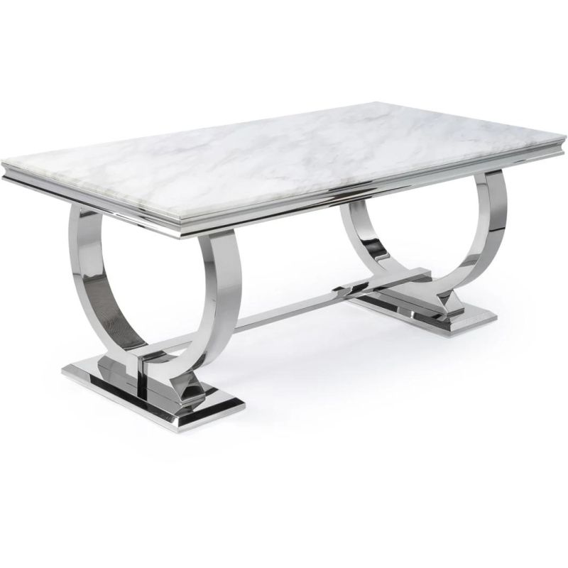 Wholesale Nordic Style Multifunction Marble Rock Board Plate Chinese Furniture Dining Room Tables Luxury Household Stainless Steel Base Marble Top Dining Table