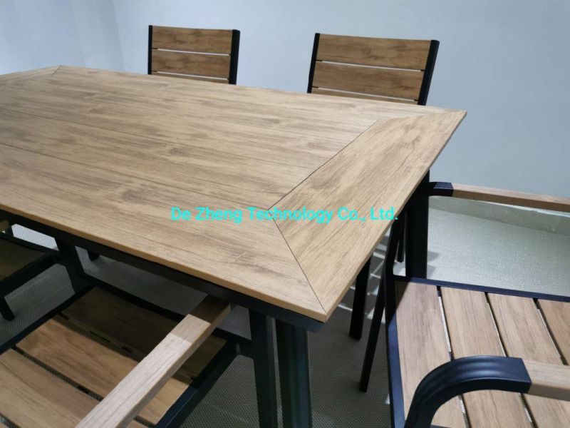 High Quality Aluminium Hotel Restaurant Outdoor Polywood Table Chairs Set with 6 Person