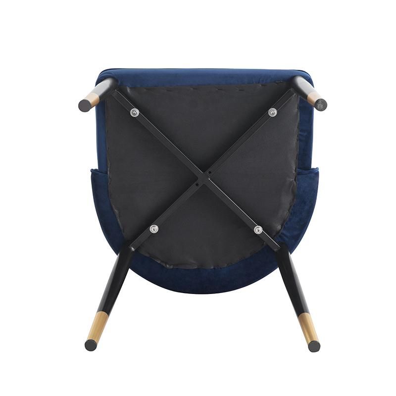 Velvet Navy Blue Upholstery Dining Chair in Stainless Steel Gold Base for Restaurant Chair