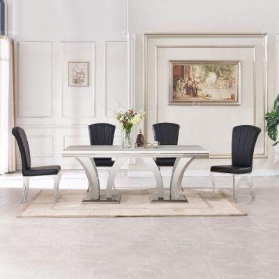 Luxury White Artificial Marble 6 Seater Dining Table and Chairs