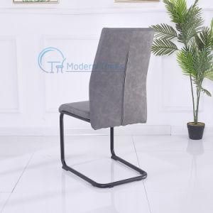 Outdoor Furniture Modern Fashion Textured Upholstered Leather Meal Black Lacquer Leg Outdoor Dining Chair