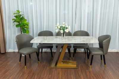 Designed Rock-Plate Gold-Leg Dining Table