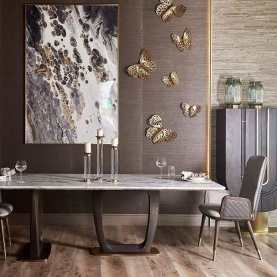 Wooden Modern Home Natural Marble Stainless Steel Dining Room Furniture Dining Table