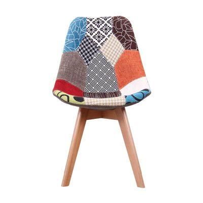 Factory Cheap Nordic Modern Restaraurant Leisure Cafe Indoor Living Room Soft Fabric Dining Chair with Wood Leg