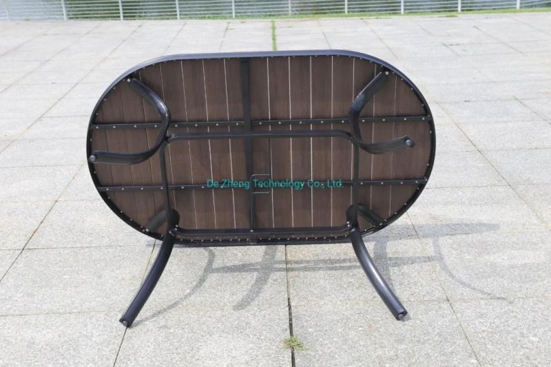 Wholesale Villa Restaurant White Plastic Wood Aluminum Frame Table and 4 Chairs Garden Dining Set Outdoor Furniture(