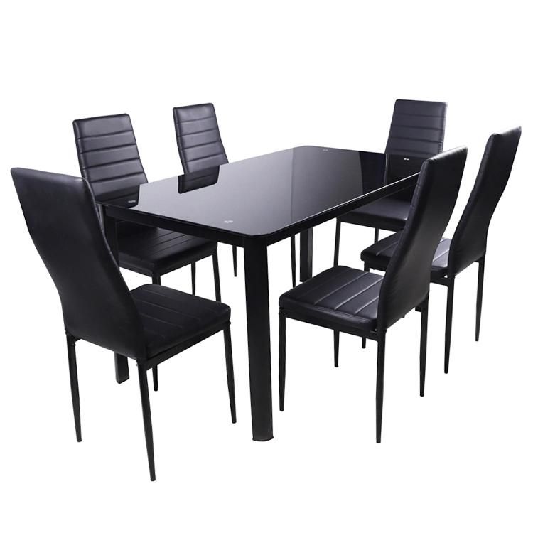 7PCS Furniture Glass Dining Table Chair Set