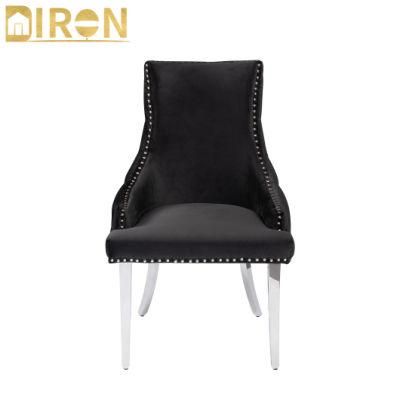 Modern Design Arm Metal Dinner Velvet Leisure Fabric Dining Room Gold Chrome Leg Upholstered Dining Chair