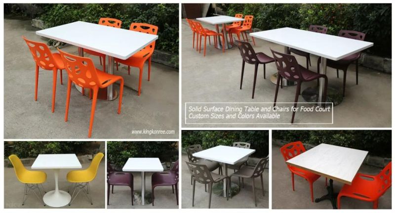 Restaurant Furniture Solid Surface Stone Glossy 4 Seater Dining Tables with PP Chairs