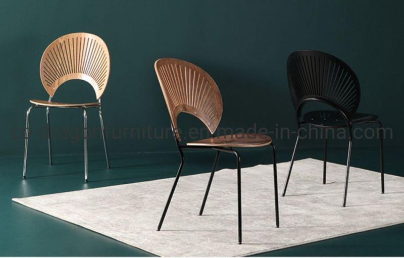 Modern Style Metal Legs Wooden Back Lounge Dining Chair Set