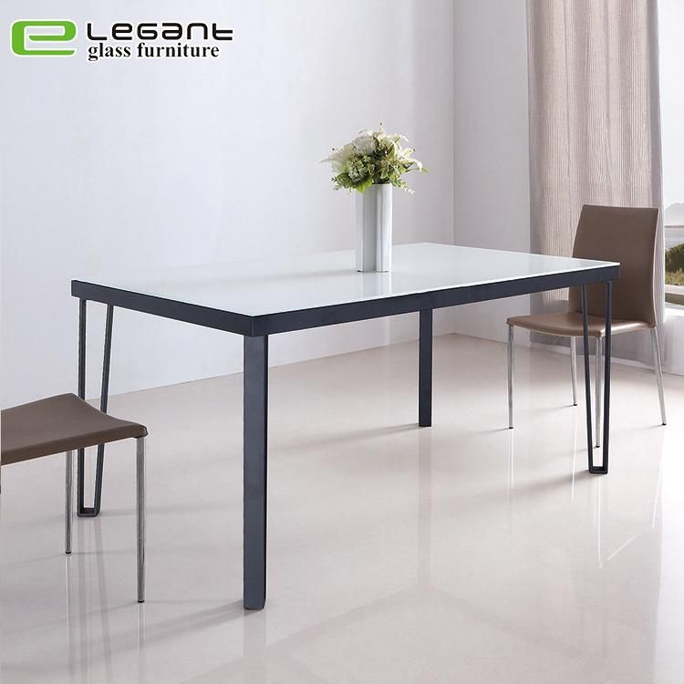 Tempered Glass Top Rectangular Dining Table with Solid Wood