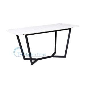 Modern Living Room Furniture Table Sintered Stone Slate Top Metal Frame Dining Table