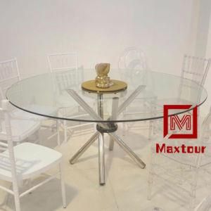 Simple and Fashionable Stainless Steel Leg Glass Top Dining Round Table