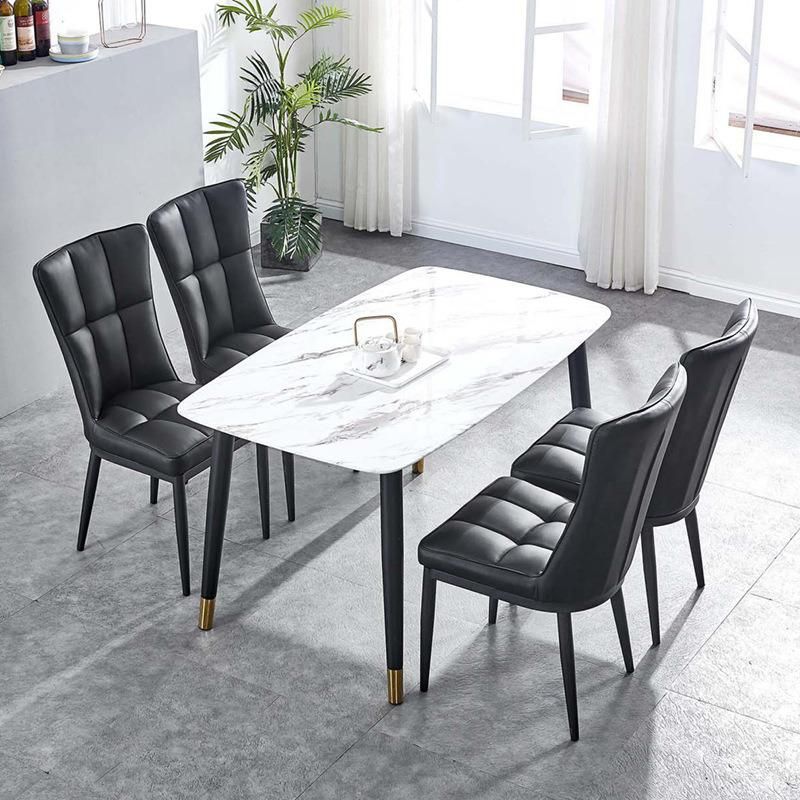 Luxury Morden Marble Top Metal Legs Dining Table Set Dining Room Furniture Table and Chairs for Dining Room