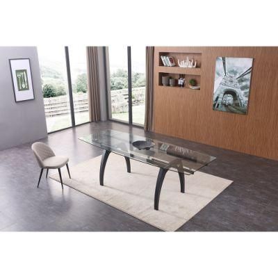 Hot Selling Tempered Glass Top with Metal Leg Dining Table Furniture