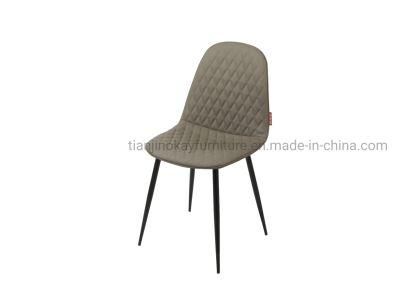 Modern Classic High Back Linen Navy Dining Room Chair Restaurant PU Leather Metal Legs Upholstered Dining Chair