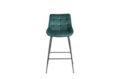 Modern Restaurant Blue Flannel Wooden Leg Bar Chair