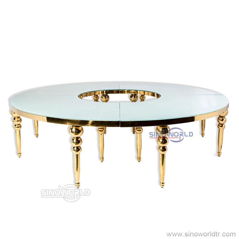 Hotel Furniture Wedding Mirror Glass Crystal Diamon Round Stainless Steel Table