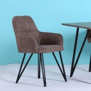 Modern Design Upholstered with Armrest Black Painted Legs Dining Chair