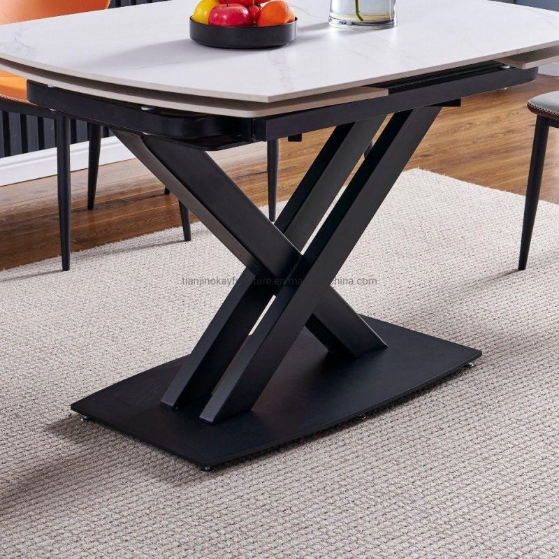 Good Quality Coast Matt Ceramic Black Painted Metal Base Dining Table of Ceramic