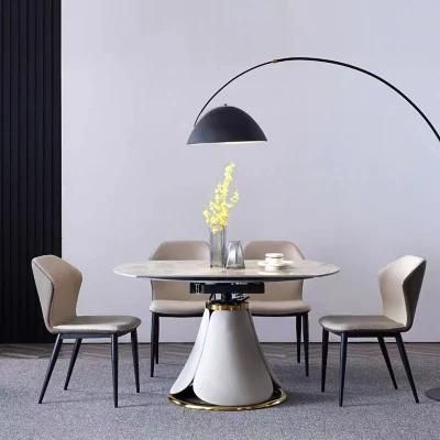 Contemporary Extended Marble Dining Table with Stainless Steel Leg