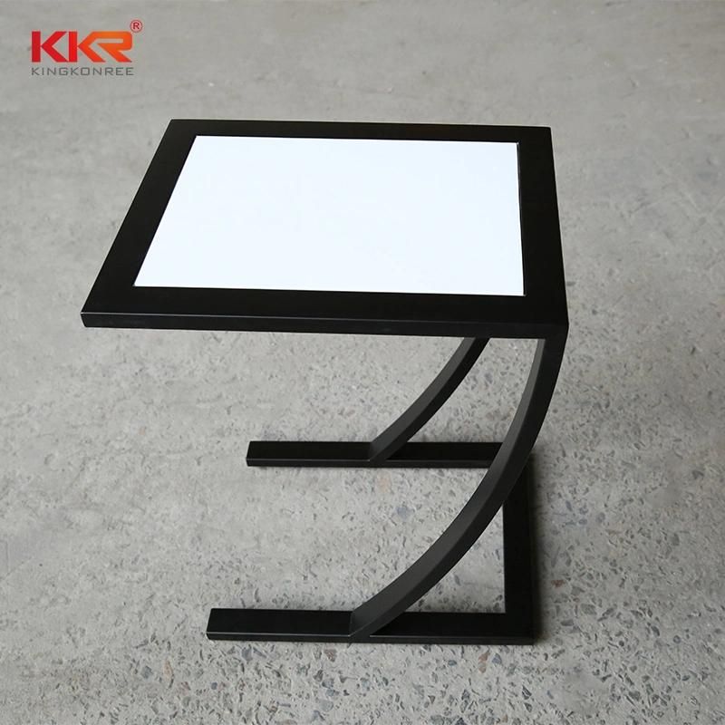White and Black Glossy Marble Square Modern Side Table in Clear Color Restaurant, Airport, Hotel Side Tables