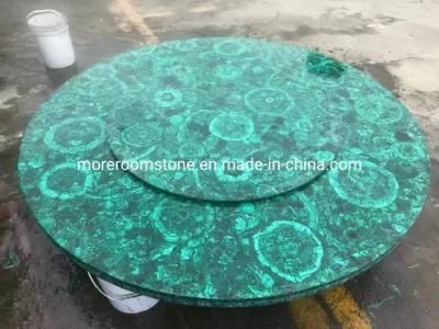 Luxury Semi Precious Stone Small Round Bistro Tea Table/Coffee Table Green Gemstone Malachite Table