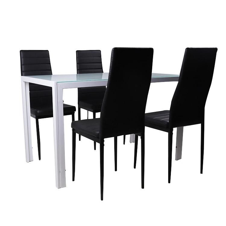 Factory Wholesale Promotional Iron Leg Contemporary Black Glossy Glass Top Simple Style Kitchen Room Restaurant Furniture Dining Table
