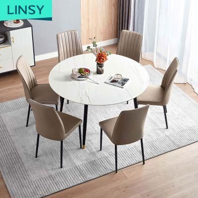 Linsy 6 Seater Round Marble Top Dining Table with Gold Legs Ji7r