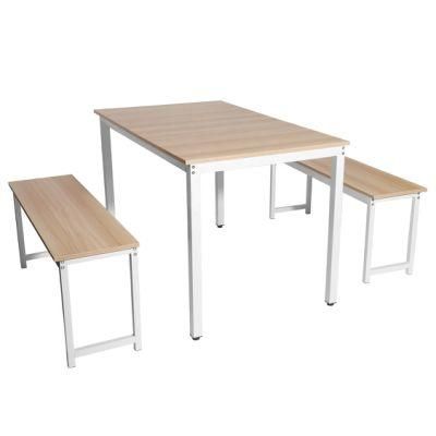 Steel Wood Kitchen Dinner Table Set with 2 Benches