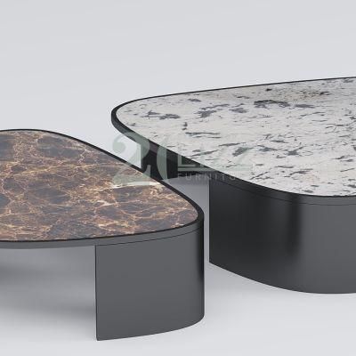 Exclusive New Design Contemporary Luxury Leisure Furniture European Living Room Black Metal Leg Low Coffee Table