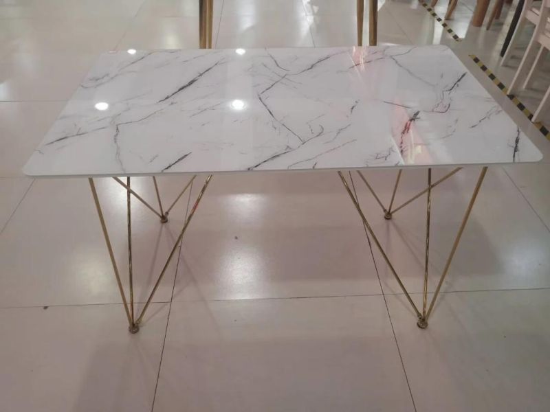 Light Luxury Marble Dining Room Set Furniture Rectangle Marble Top Dining Table