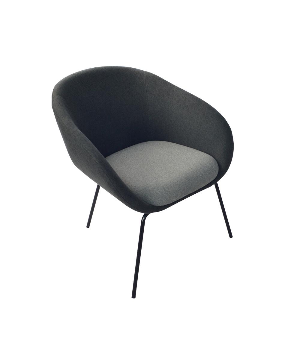 Dark Fabric Frame X-Cross Metal Base Leisure Armchair with Light Grey Cushion for Coffee Shop Use