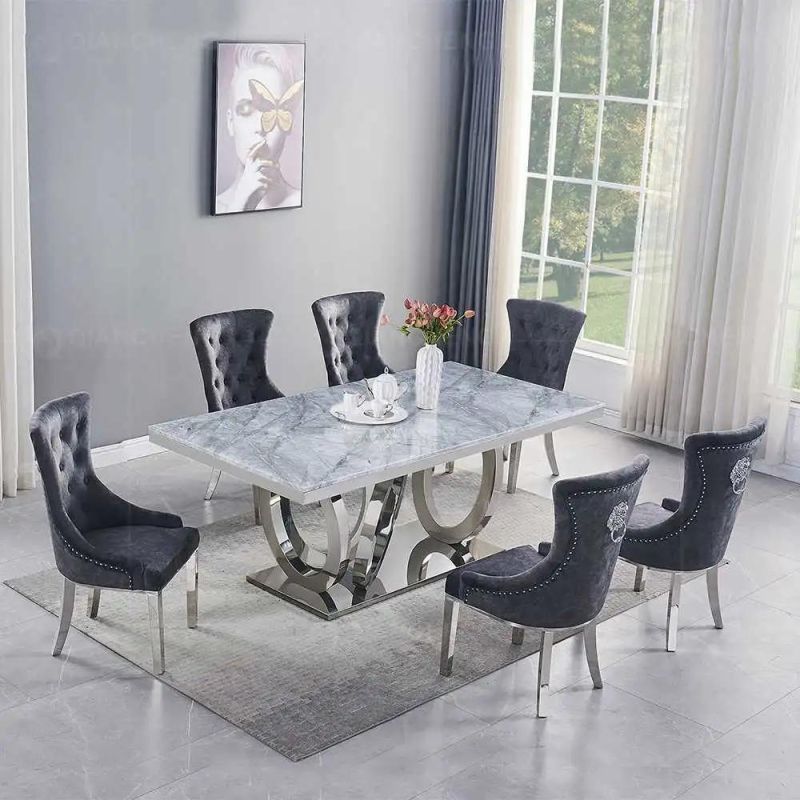 Marble Stainless Steel Base Modern Dining Table for Home