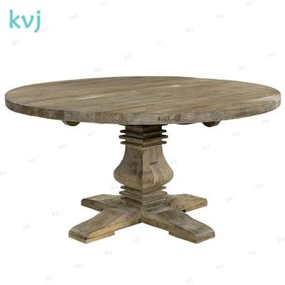 Kvj-7240 Recycled Wood Elm Round Rustic Antique Dining Table