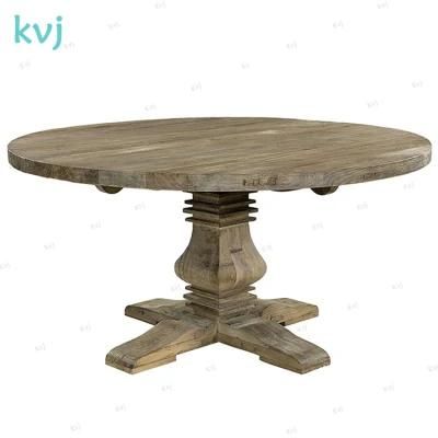 Kvj-7240 Recycled Wood Elm Round Rustic Antique Dining Table
