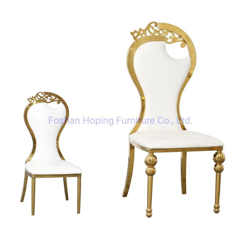 Modern Wedding Furniture White PU Leather Royal Stainless Steel Rose Gold King Throne Dining Chair for Home Furniture