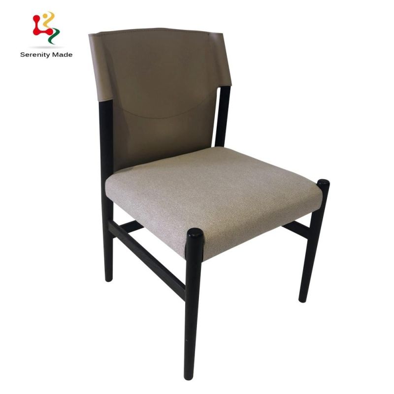 Special Design Leather Back Fabric Upholestered Seating Wooden Frame Restaurant Dining Chair