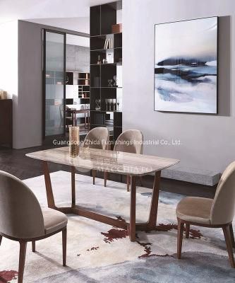 High Quality Marble Top Dining Table with Walnut Wood