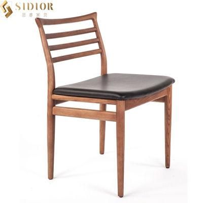 Height Nordic Solid Wood Low Back Leather Chair for Restaurant