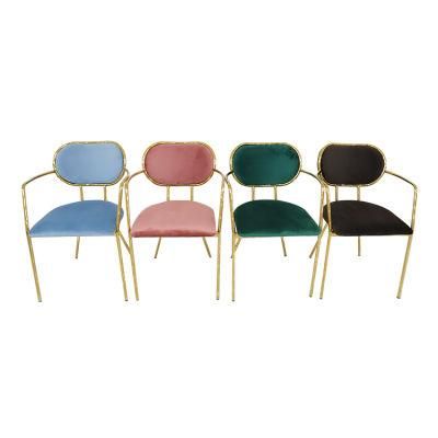 Wholesale Dining Furniture Gold Chrome Iron Legs Dining Chair Green Velvet Fabric Chair