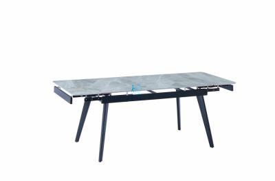 Square Sintered Stone Black Semi-Gloss Painting Leg Extandable Dining Table