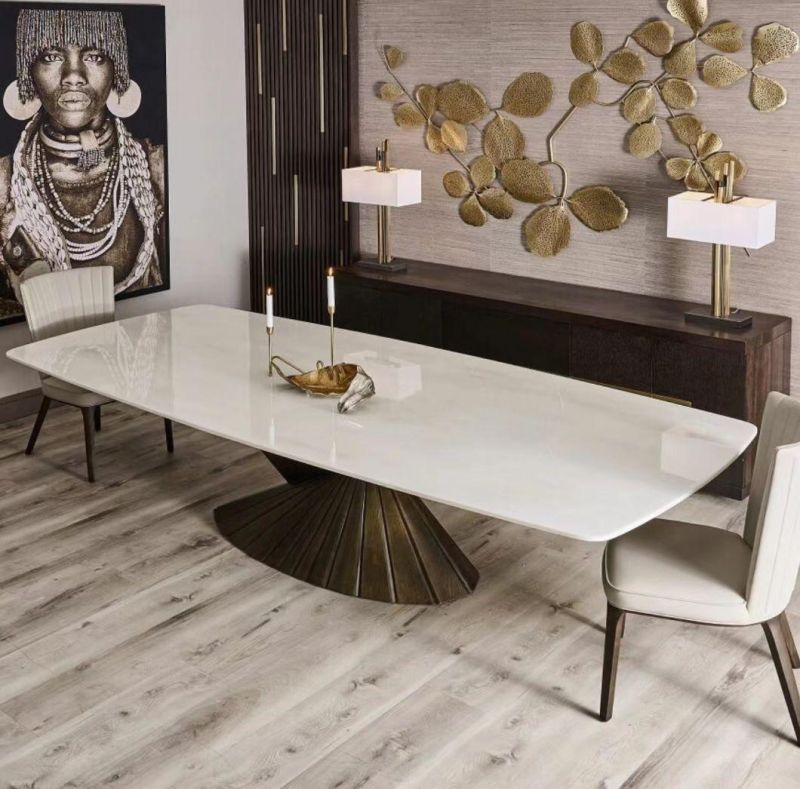 Modern Design White Marble Rectangular Dining Table Office Building Restaurant Table