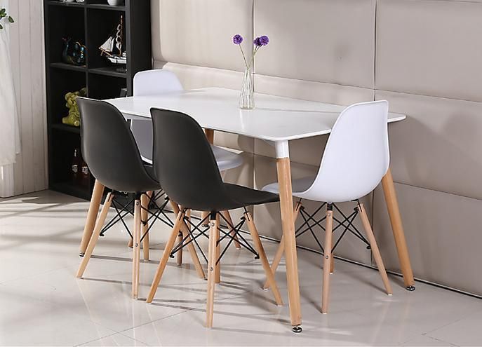 Nordic American Style Solid Wood White Vaneer MDF Wooden Leg Round Square Home Wholesale Cheap Vintage Kitchen 4 Seaters Dining Dinner Table Set