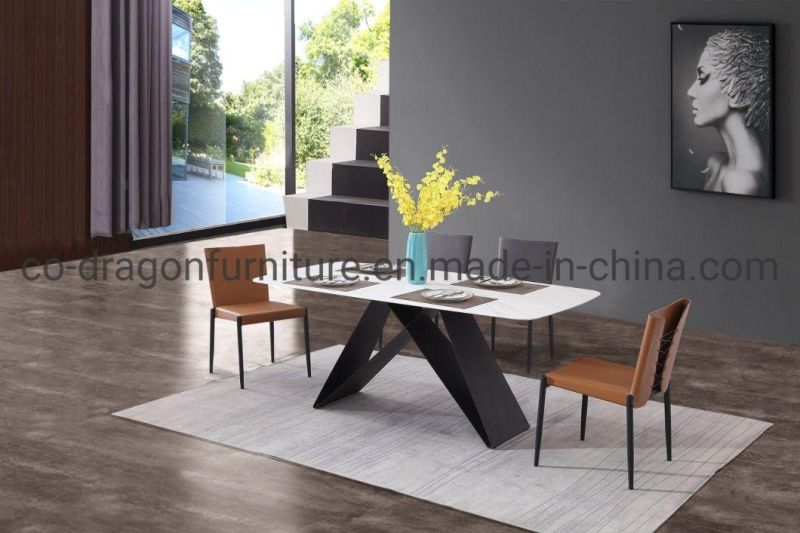 Modern Home Furniture Steel Legs 6 Seats Dining Table Sets