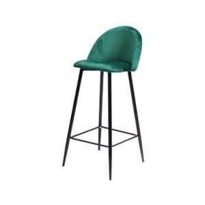 Modern Luxury Design Bar Furniture Metal Powder Coating Black Frame Elegent Velvet Back high Stool Bar Chair