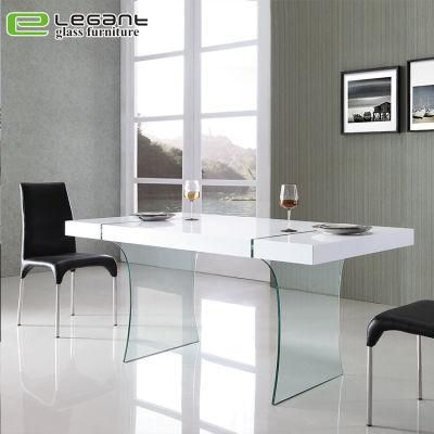 Contemporary MDF Wood Top Tempered Glass Dining Table