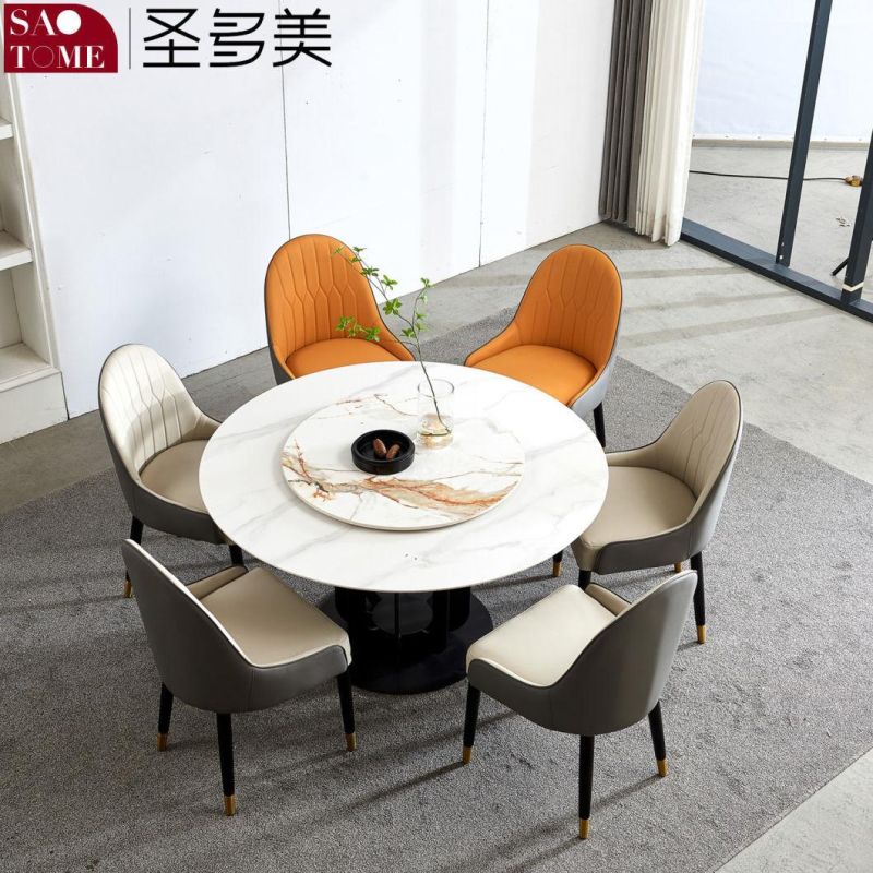 Large Format Black Texture Porcelain Slab Dining Round Table