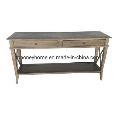 French Vintage Oil Brushed Oak Dining Room Console Table