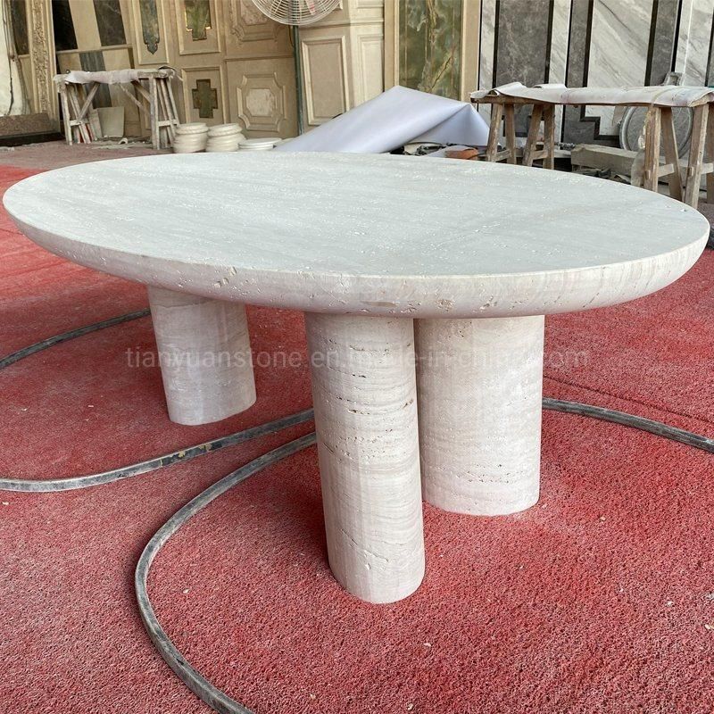 Hotel Conference Room Travertine Long Table Oval Dining Table