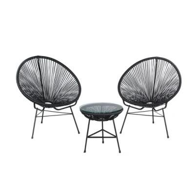 Patio Poly Rattan Metal Modern Style Egg Shape Moon Seat Set Acapulco Chair